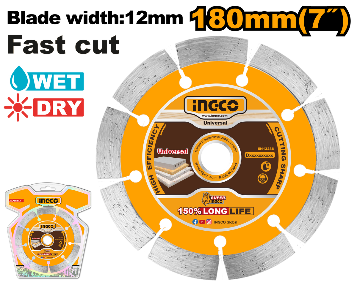 INGCO Diamond Cutting Disc 180mm Heavy Duty Blade