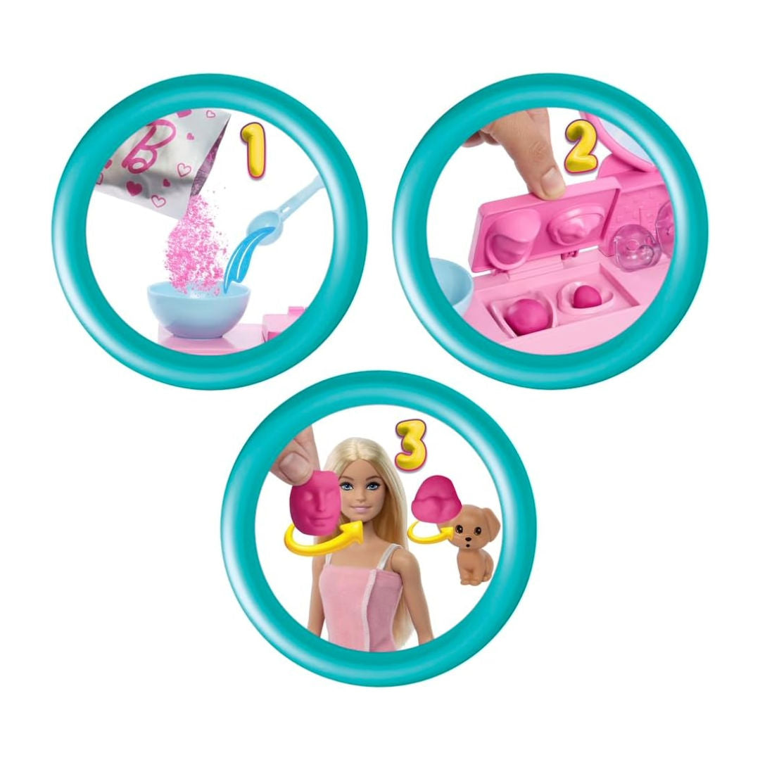 Barbie Face Mask Spa Playset with Doll, DIY Dough Masks Kit, 10+ Accessories, Spa Furniture & Pet Puppy