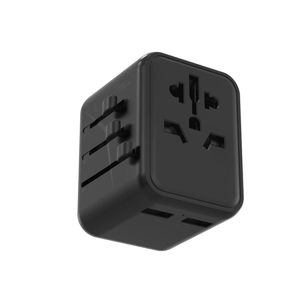 Porodo Dual USB-A Universal Travel Adapter 2.4A, PD-12WUTA-BK, Black