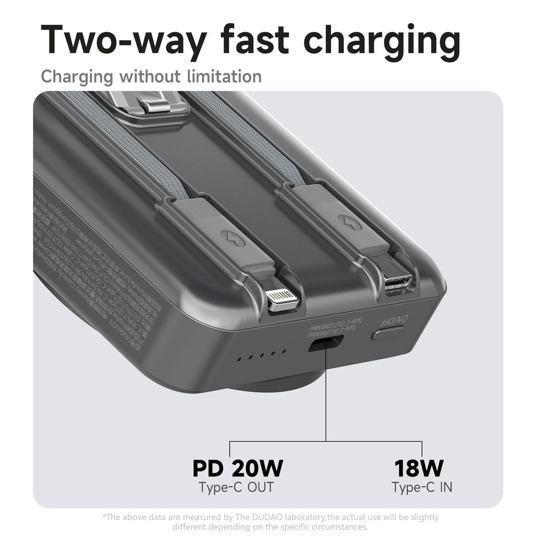 DUDAO K29 Wireless Power Bank With Built-In Cable, PD20W, 10000mAh