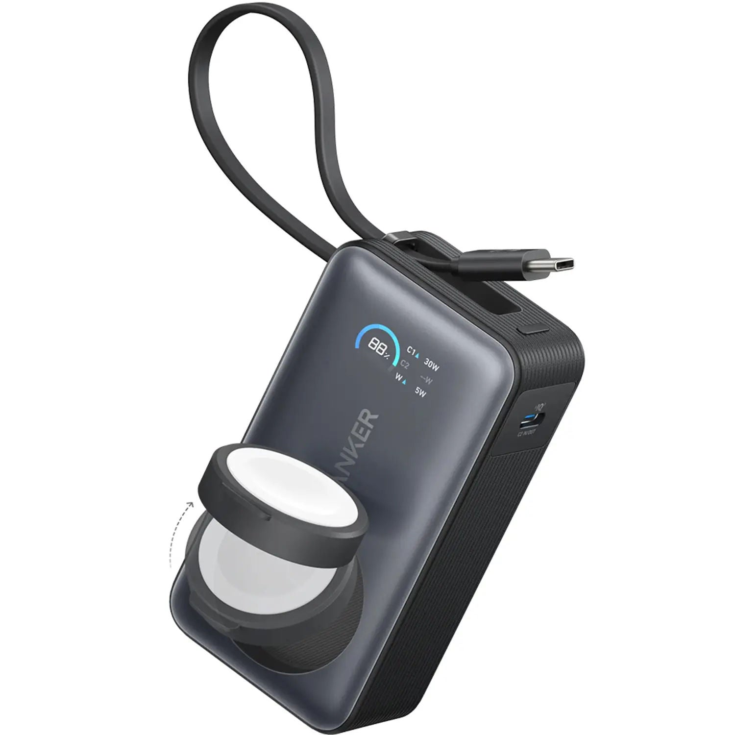 Anker MagGo 10,000mAh Power Bank with Apple Watch Charger, Built-In Cable, Smart Display