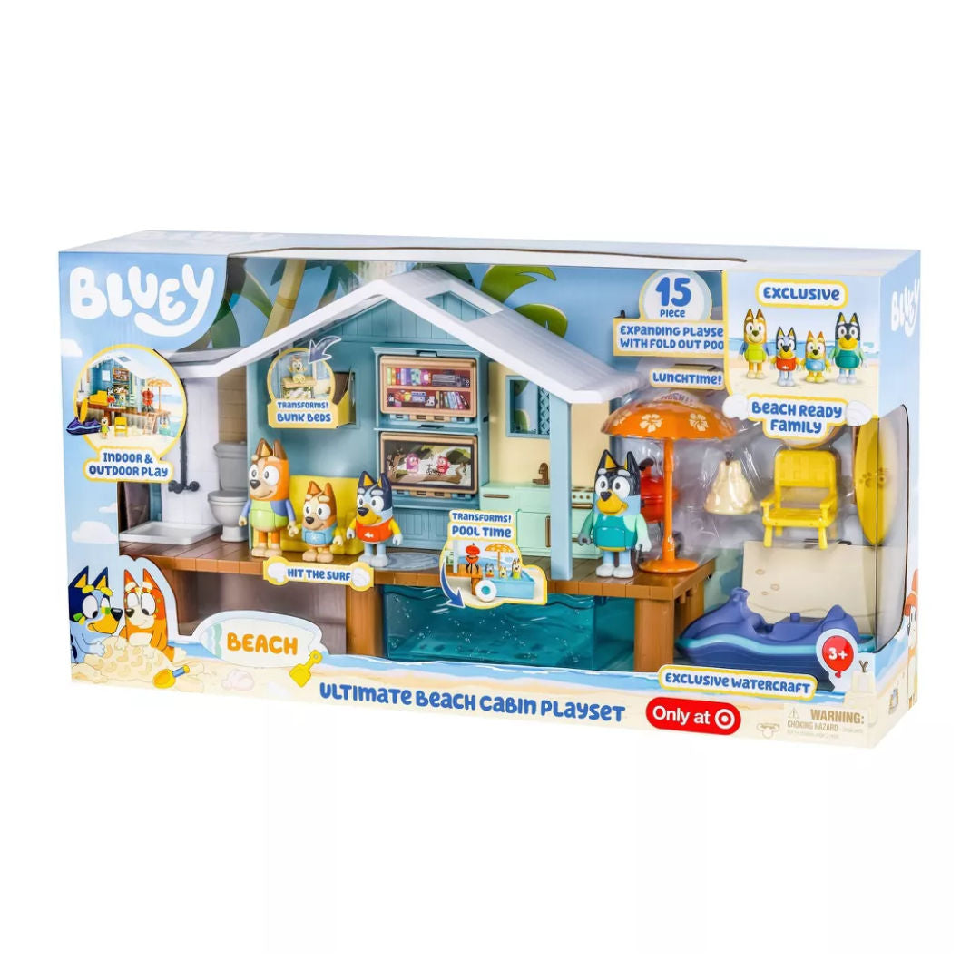 Bluey Series 9 Ultimate Beach Cabin Playset 15 Pieces, 3+ years