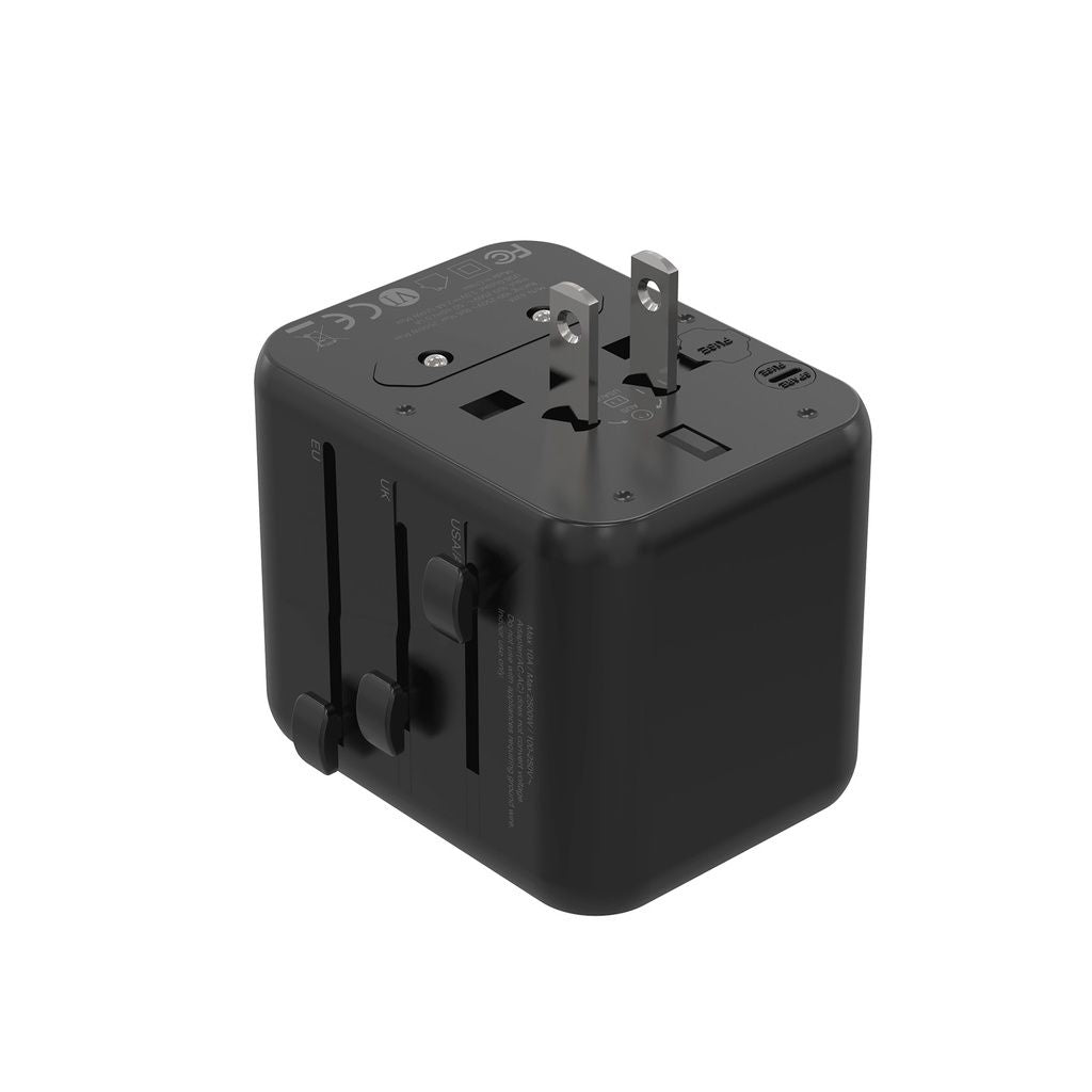 Porodo Dual USB-A Universal Travel Adapter 2.4A, PD-12WUTA-BK, Black