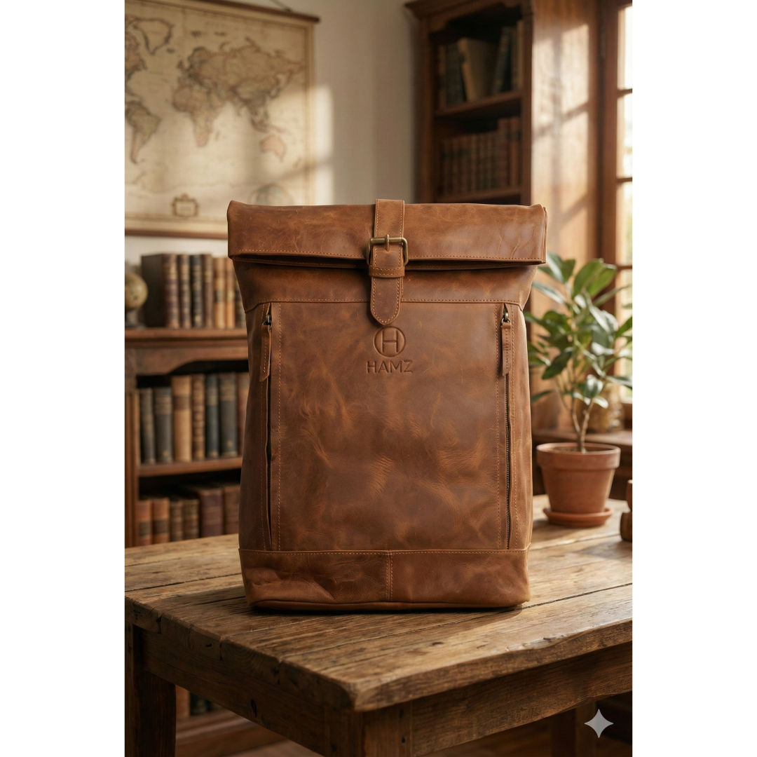 HMZ Premium Genuine Leather Laptop Bag, Professional Business & Travel Briefcase