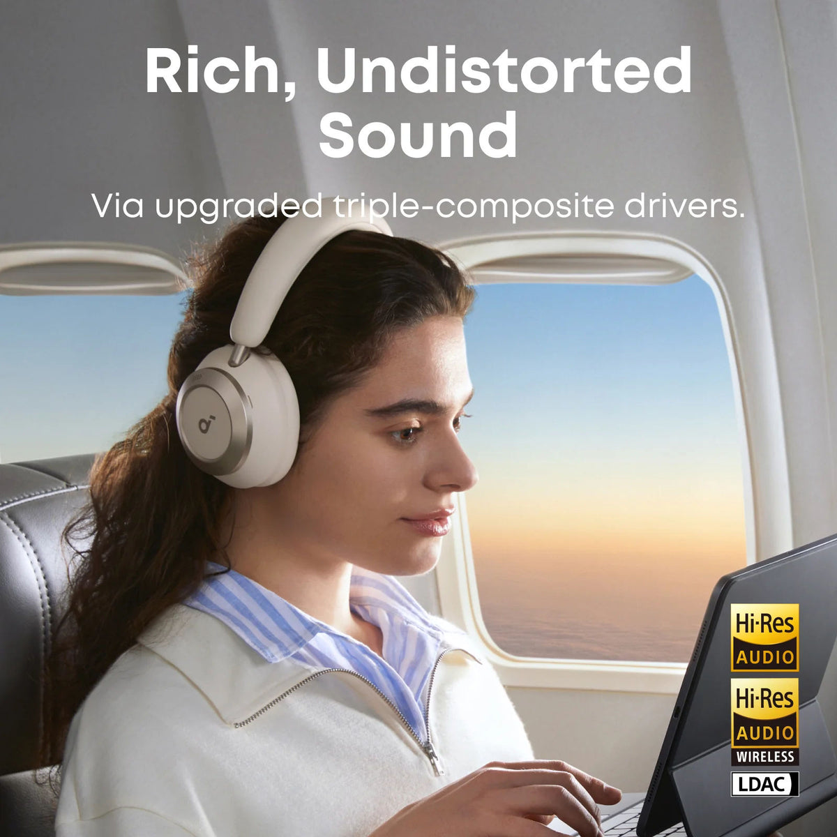 Anker Soundcore Space One Pro Wireless Headphones Adaptive ANC 3.0, Hi-Res Audio, 60H Playtime, Cream White