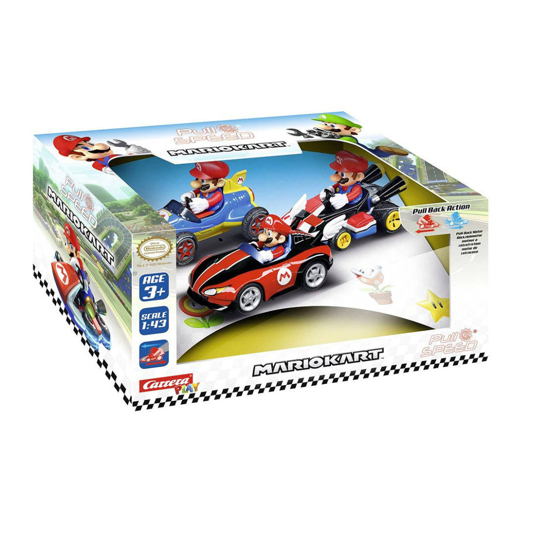 Carrera Mario Kart: Mario vs. Mario Pull-back Karts 1:43, 3 Pack, 3+ years