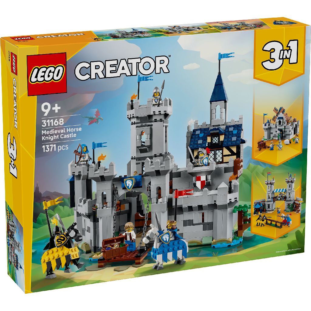 LEGO Creator 3in1 Medieval Horse Knight Castle 31168 Toy Building Set, For Age 9+ Years