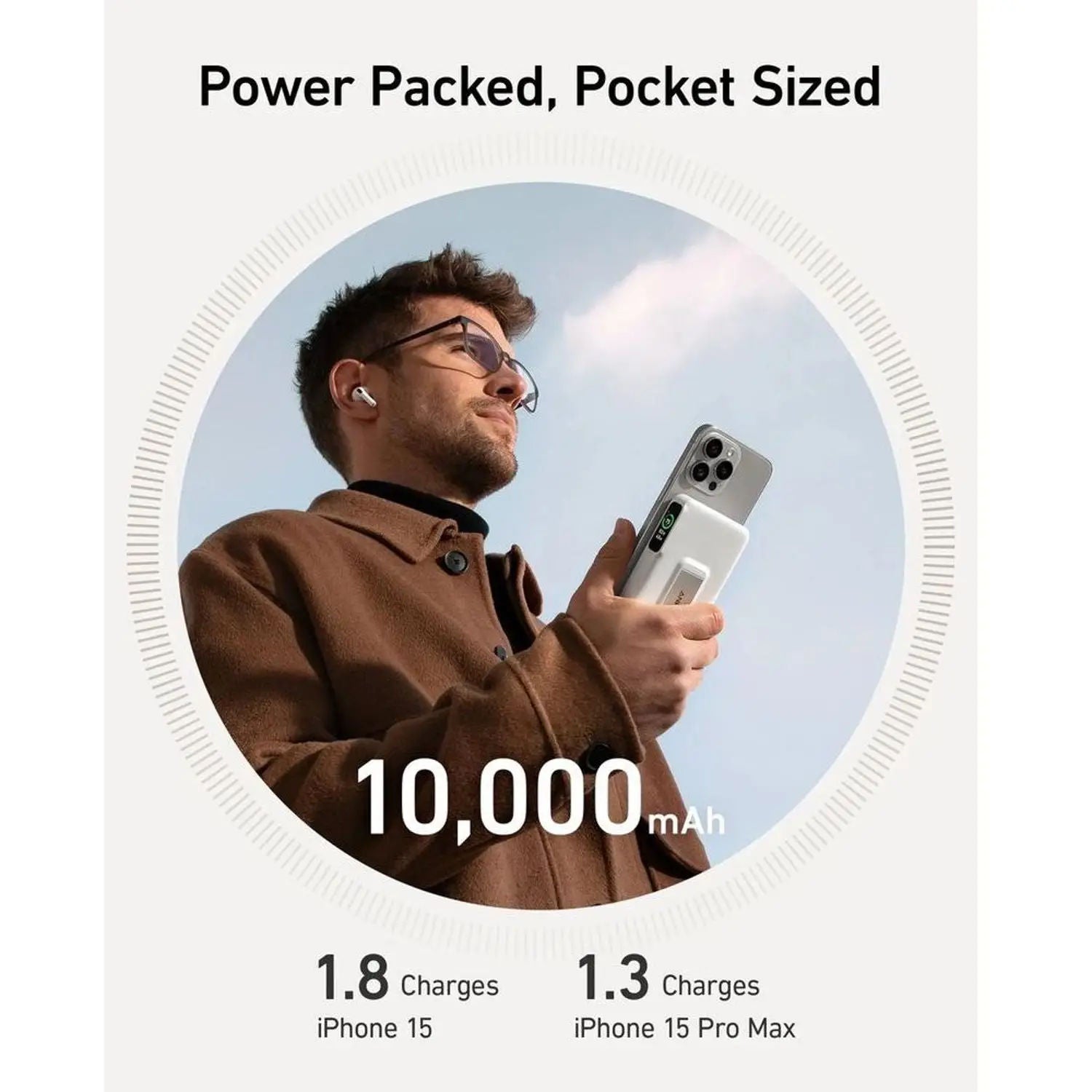 Anker MagGo 10,000mAh Qi2 Power Bank, 15W Wireless Fast Charging, Smart Display, Built-in Stand