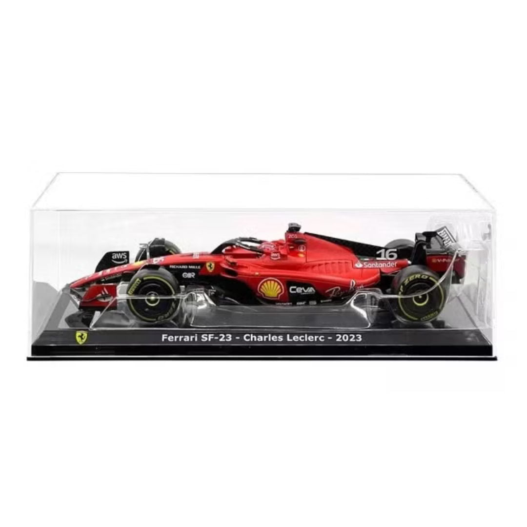Bburago F1, Ferrari SF-23 #16, Charles Leclerc 2023, Die-Cast Car With Driver Helmet, 1:24, Red