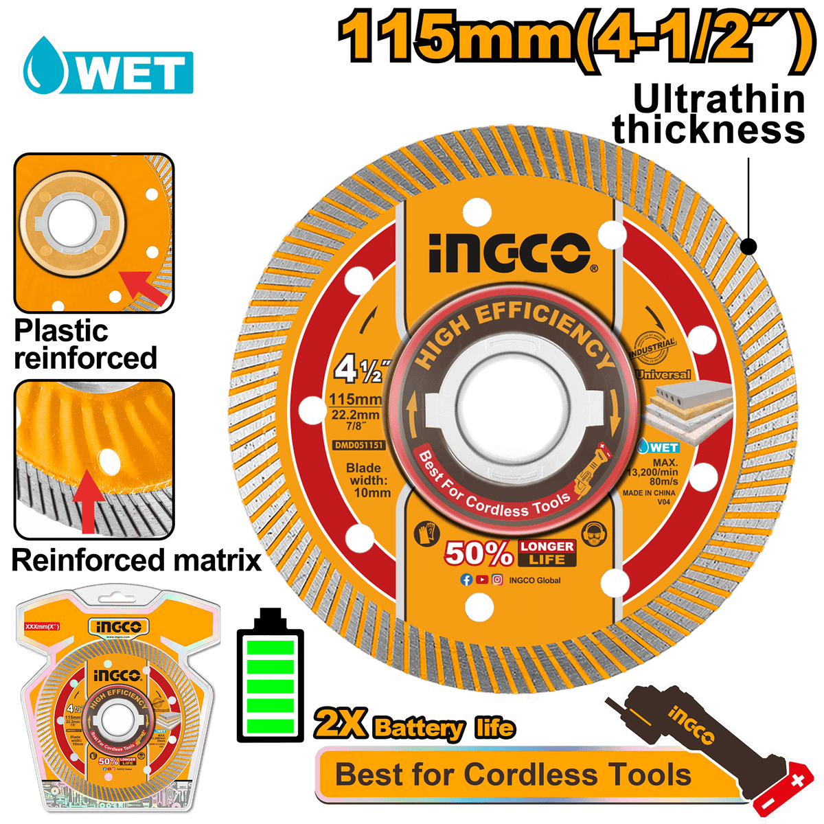 INGCO Ultrathin Diamond Cutting Disc 115mm with Flange