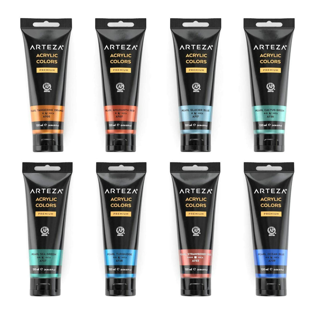 Arteza Metallic Acrylic Artist Paint Set Classic, 8x120ml