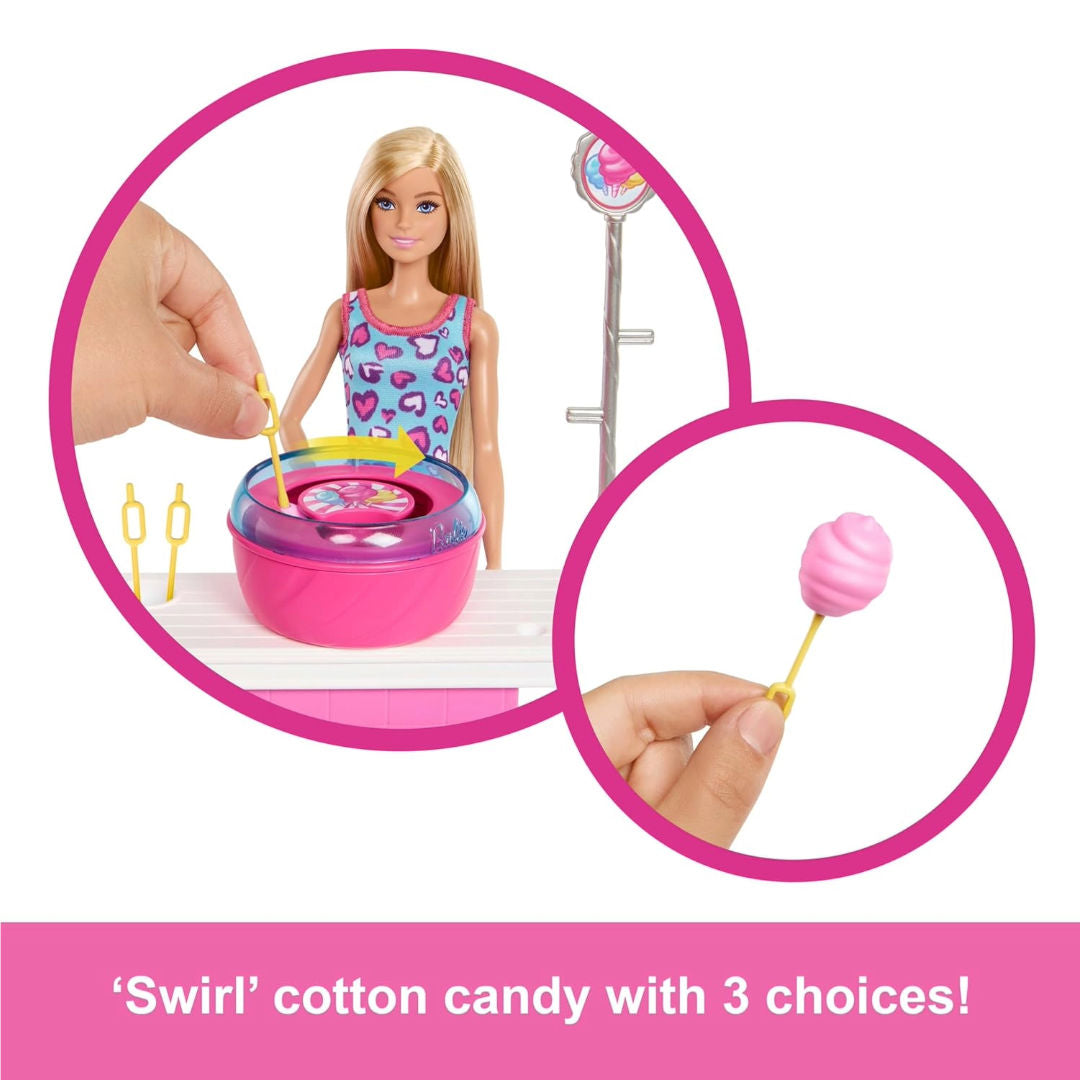 Barbie Mysteries, Beach Detectives Malibu Doll & Cotton Candy Game Booth Playset, 20+ Accessories with Prizes