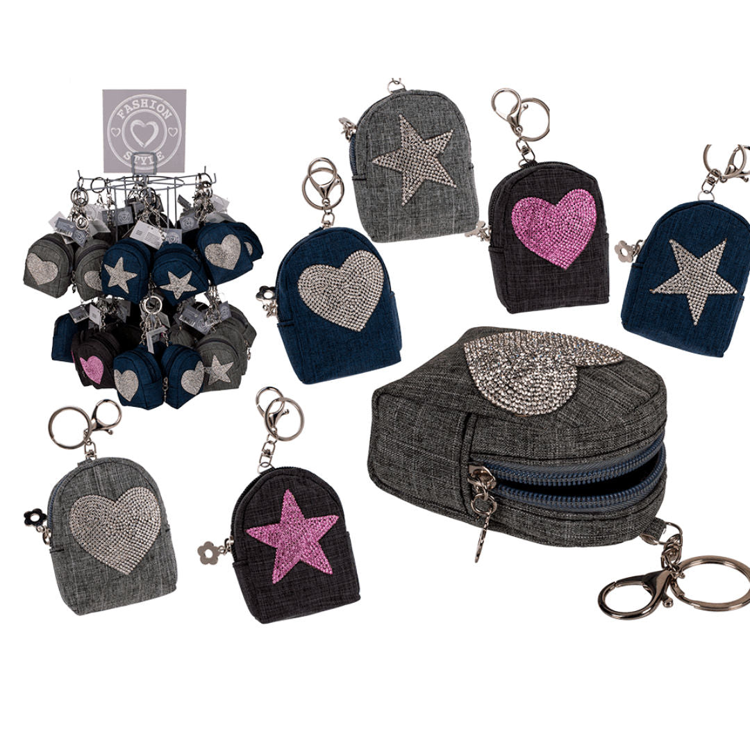 The Blue Fabric Purse with Metal Ring Star & Heart