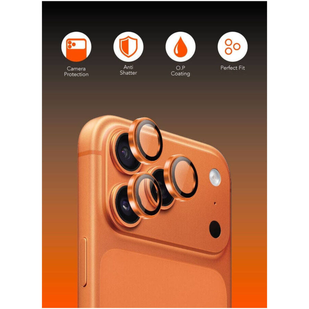 Blupebble Graphene Rock Series Camera Glass Lens Protector For iPhone 17 Pro & iPhone 17 Pro Max, 9H HD, Orange