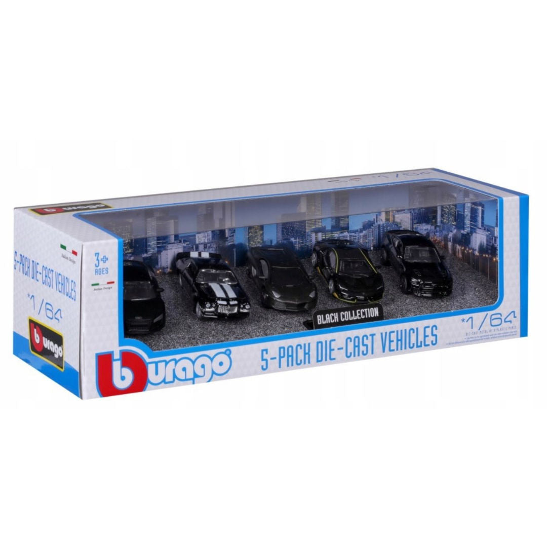 Bburago Black Collection, Die-Cast Cars, 1:64, Black, 5 Cars
