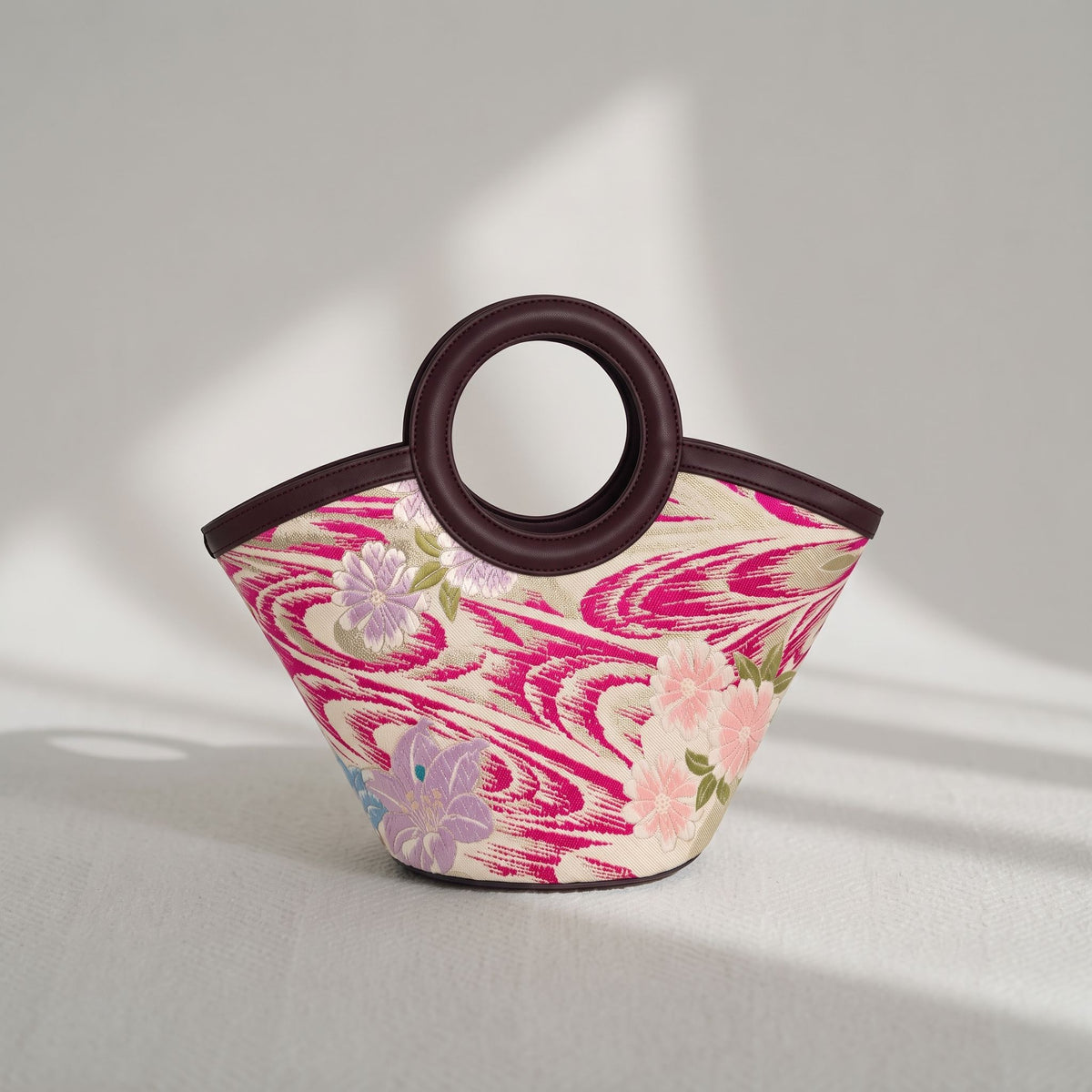 Jamila Designer Mulberry Silk Tote Bag, Floral Pattern with Round Handles, TOTEBUR-FLOWER02