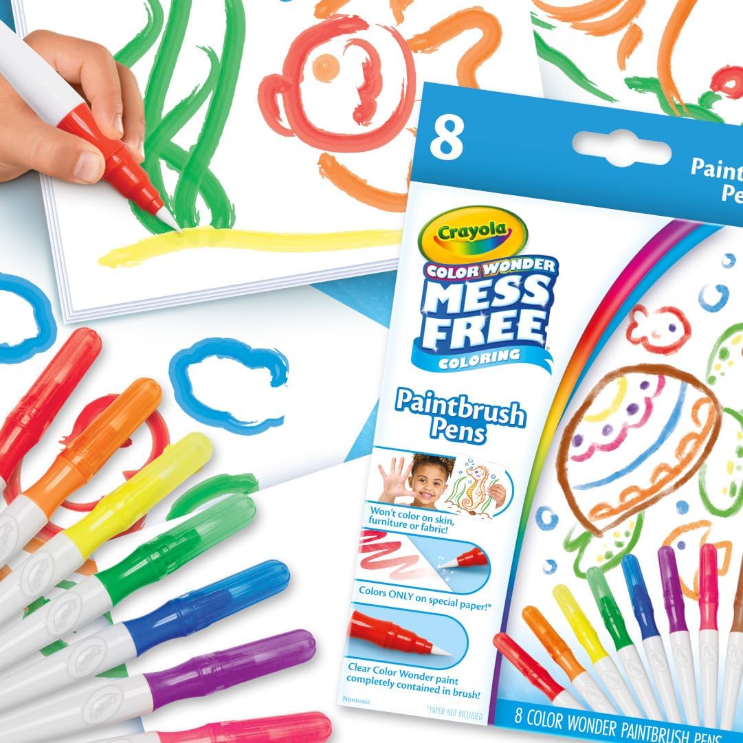 Crayola COLOR WONDER MESS FREE COLORING Paintbrush Pens Set, 8 Pieces