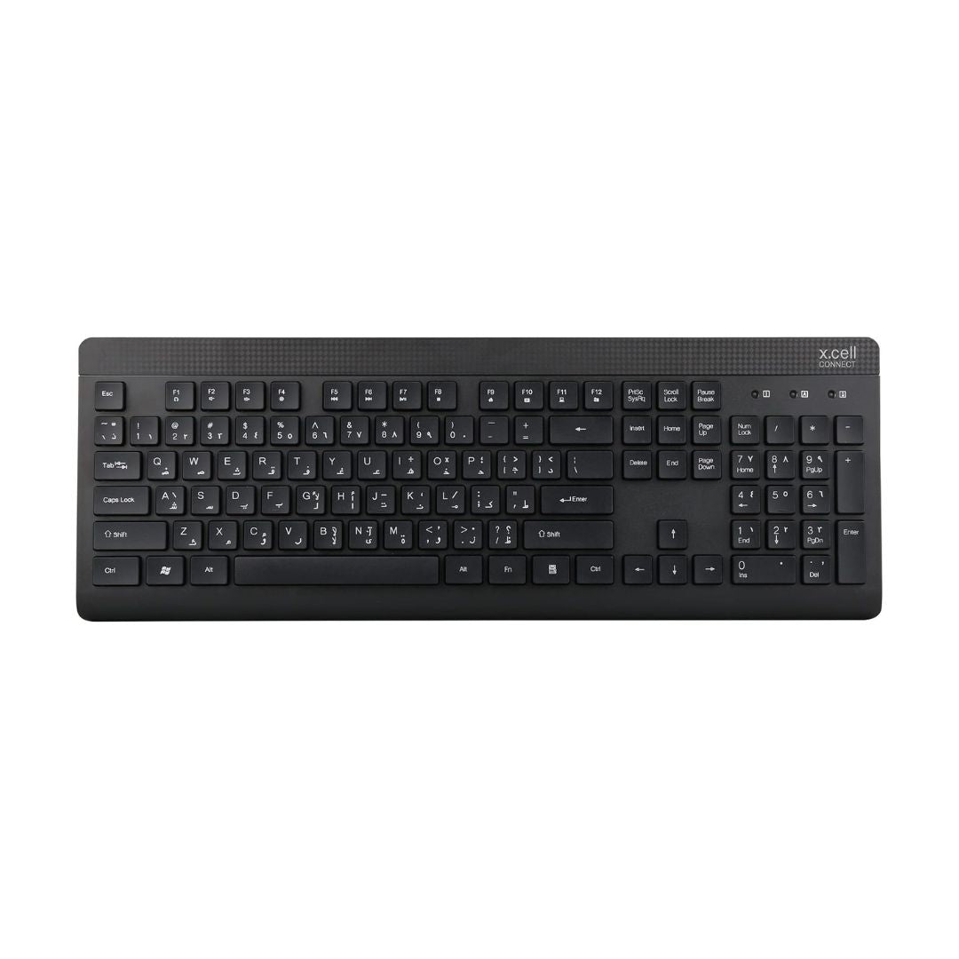 Xcell D-202WL Wireless Keyboard and Mouse Desktop Combo for Windows and Mac, Tablets, Laptop with 2.4 GHz Wireless USB-Receiver, Arabic-English Key, Black