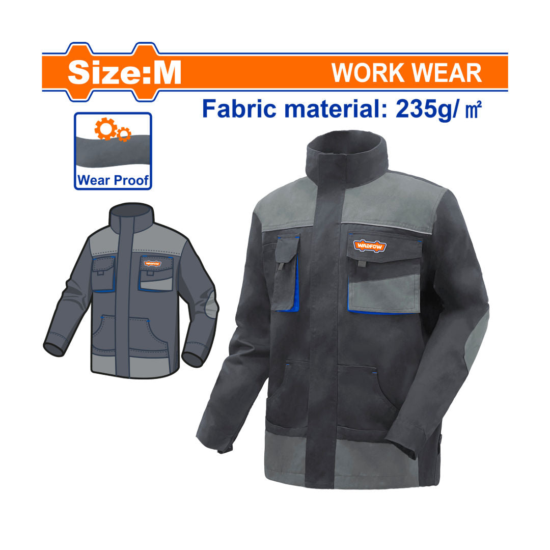 WADFOW Work Jacket, Size M, 235gm Poly Cotton, Multiple Pockets, Reflective Trim, Reinforced Elbows/Hem