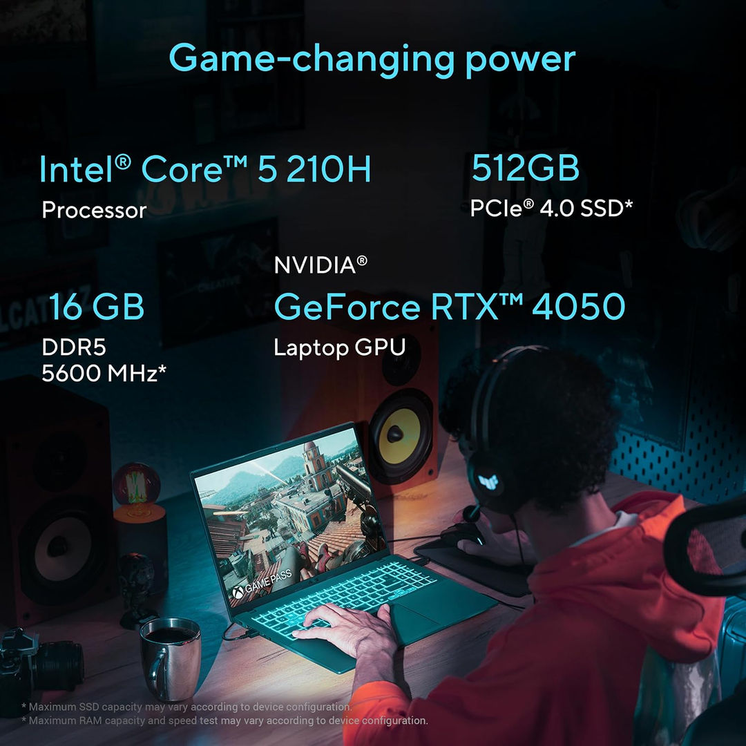 ASUS V16 Laptop 16inch WUXGA 144Hz Display, Intel Core 5 210H Processor, 16GB DDR5 RAM, 512GB PCIe 4.0 SSD, NVIDIA GeForce RTX 4050 6GB GDDR6, Windows 11 Home, Matte Black, Model: V3607VU-RP038W
