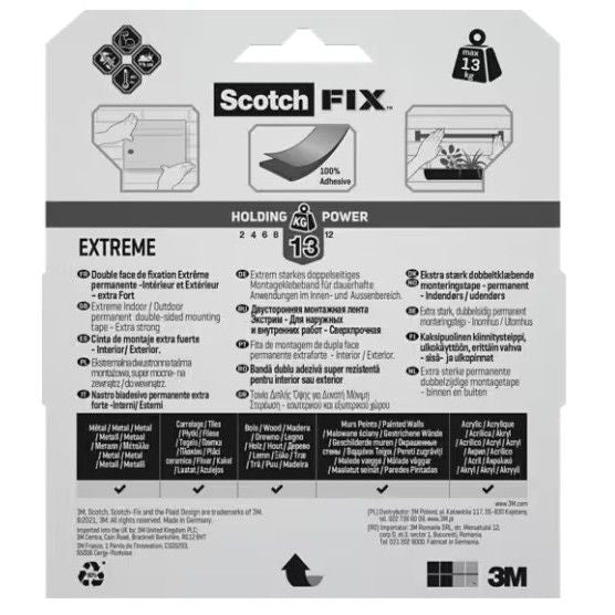 Scotch-FIX™ Extreme Double-Sided Mounting Tape PT1100-Long-F, 19 mm x 10 m