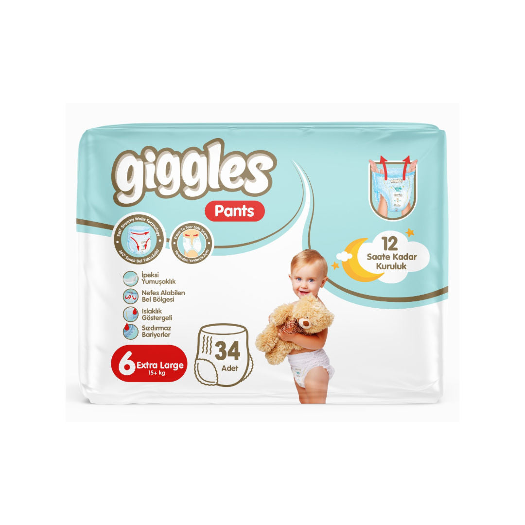 Giggles Extra Large Pants Diapers, Size 6, 15+ kg, Pack of 34