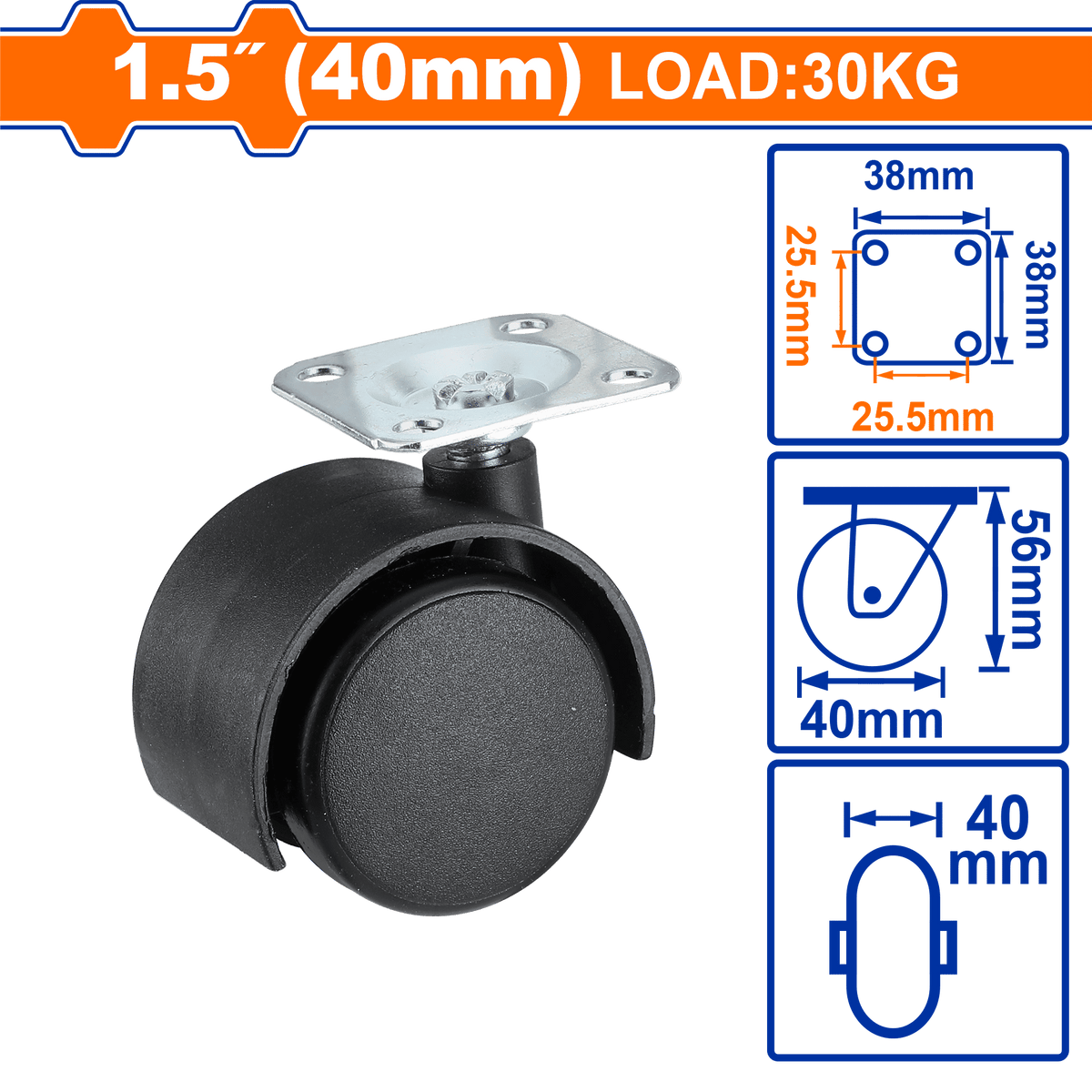 WADFOW Nylon Caster Wheels, Heavy-Duty PA Material, Multiple Mounting Options, With / Without Brake