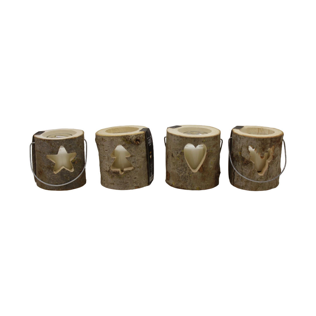 Citronella Decorative Lantern Wood Classic In Out Pressed White Candle, 12x12cm