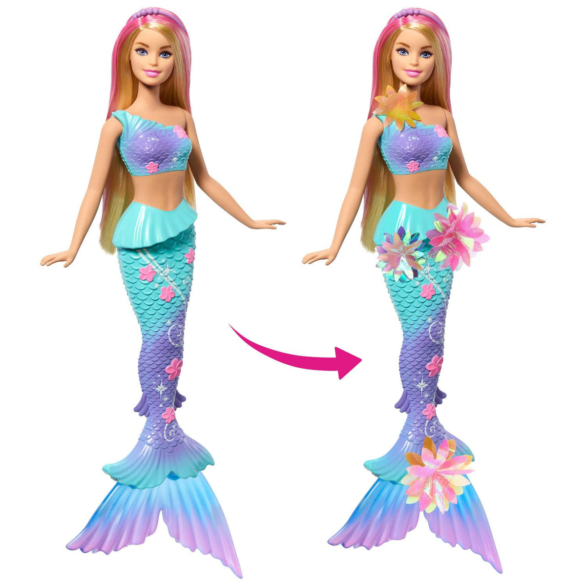 Barbie Mermaid Doll with Magic Surprise Blossom, Gradient Tail, Beaded Headband & Blonde Hair, Model JDM72