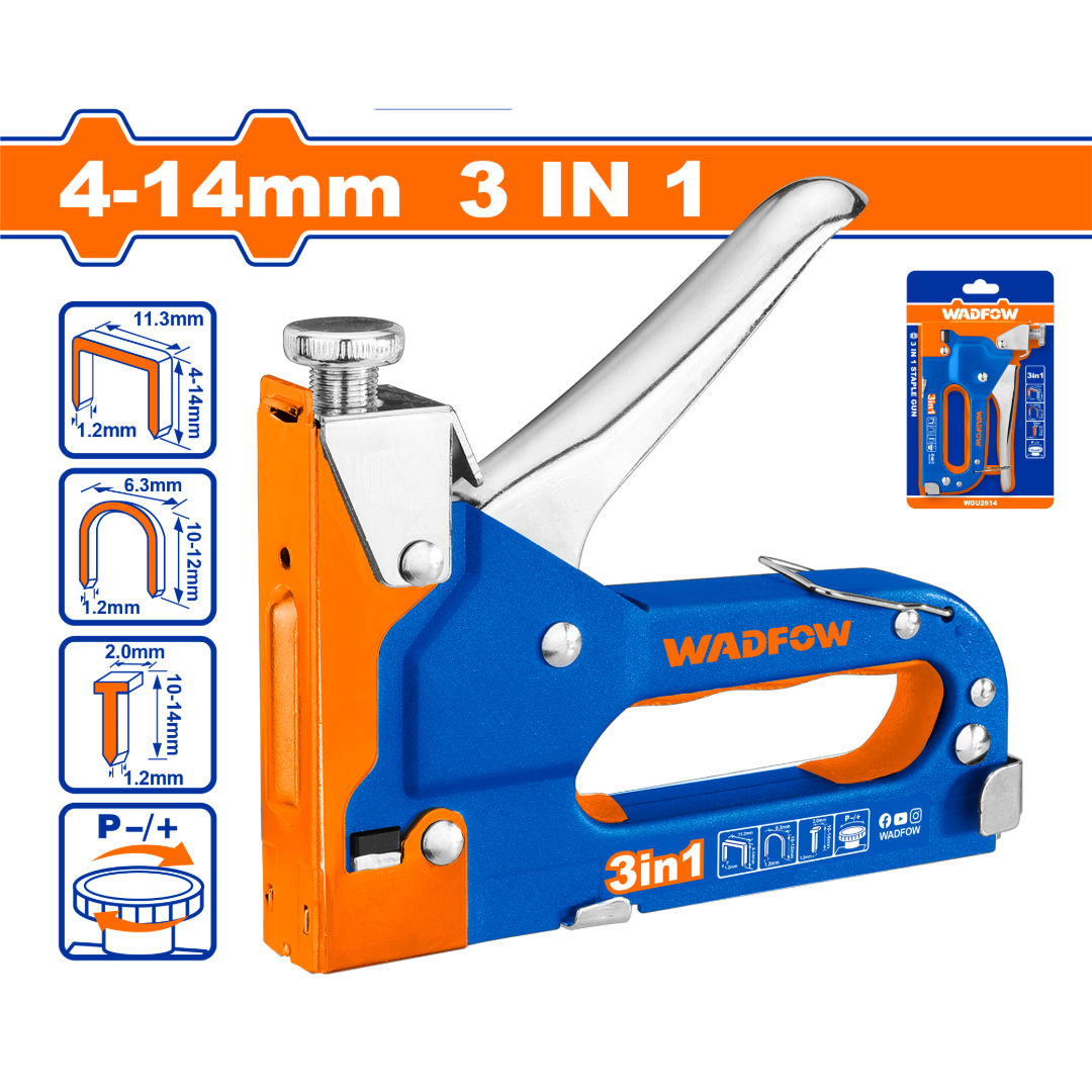 WADFOW 3 in 1 Staple Gun, T-Staples, U-Staples & Brad Nails, Adjustable Power