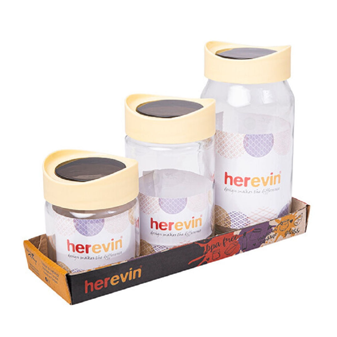 Herevin 3-Pieces Glass Canister Jar Set, 425, 660 And 1000ml