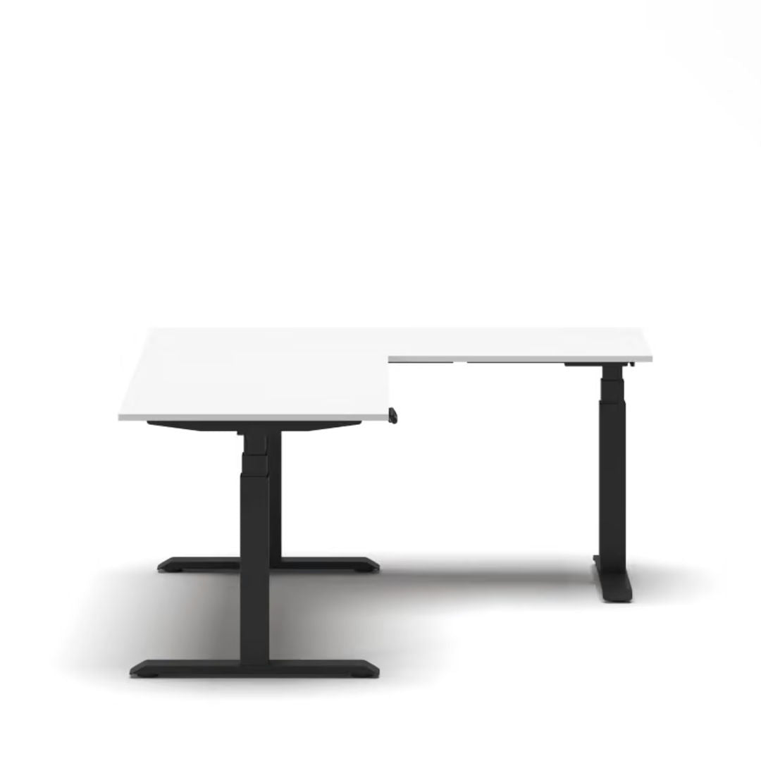 Navodesk Studio Electric L-Shaped Smart Standing Desk Top 70+30inch, Corner Height Adjustable Desk with Right Hand Return, White Desktop & Black Frame