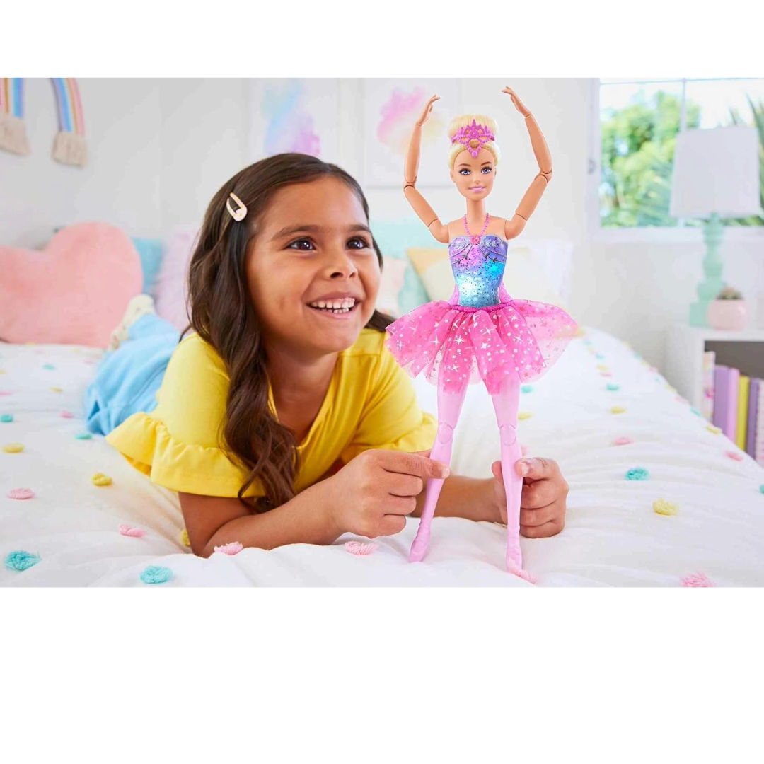 Barbie Dreamtopia Twinkle Lights Ballerina Doll, Blonde Hair with Light-Up Feature, Pink Tutu & Royal Headband