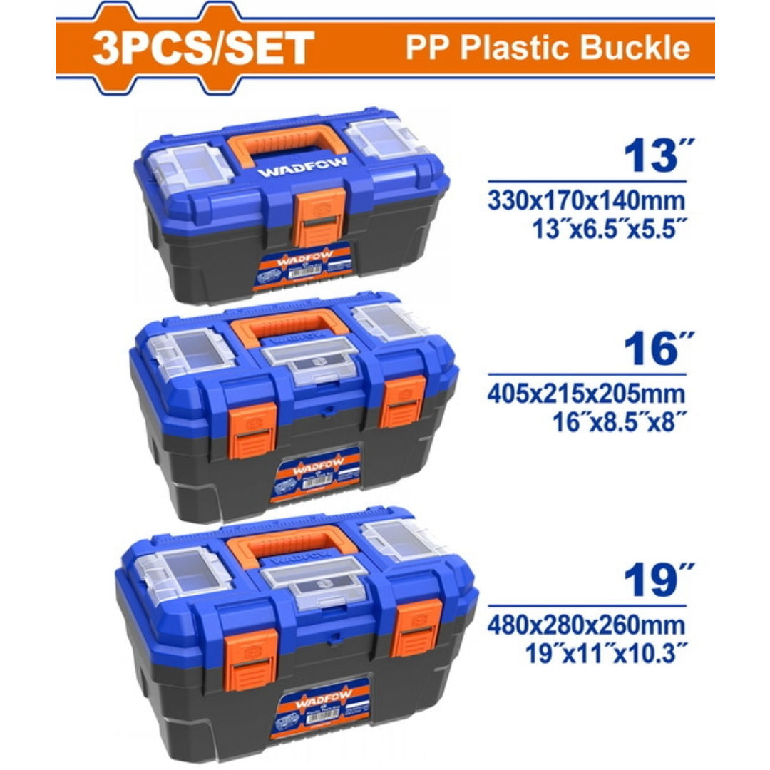 WADFOW 3 Pieces Plastic Tool Box Set, 13", 16", 19"