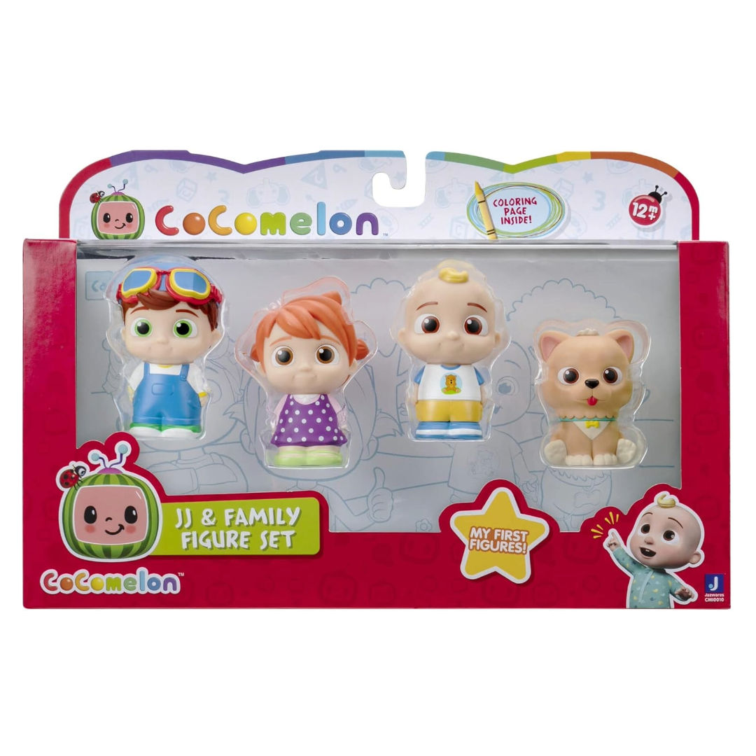 CoComelon JJ & Family Figure Set, Includes JJ, YoYo, Tomtom And Bingo The Dog, Pack of 4