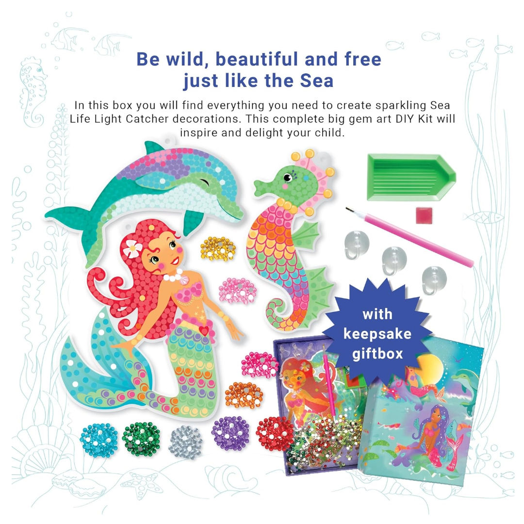 Box CanDIY Sea Life Sparkling Light Catchers Diamond Painting Craft Set (3 Pieces, 700+gems), 6+ years