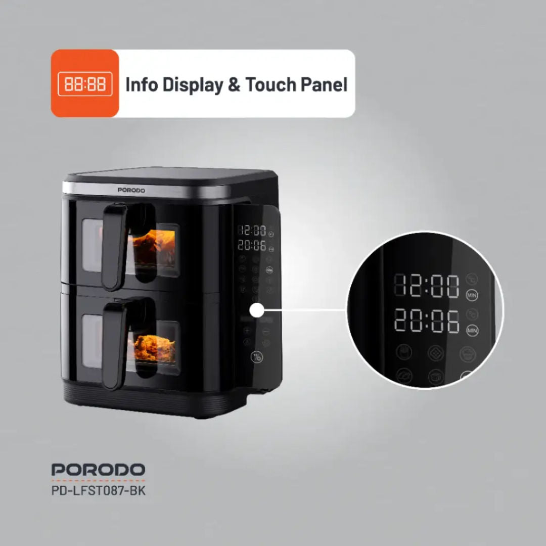 Porodo Lifestyle Double Stack Air Fryer with 12 Presets, Black