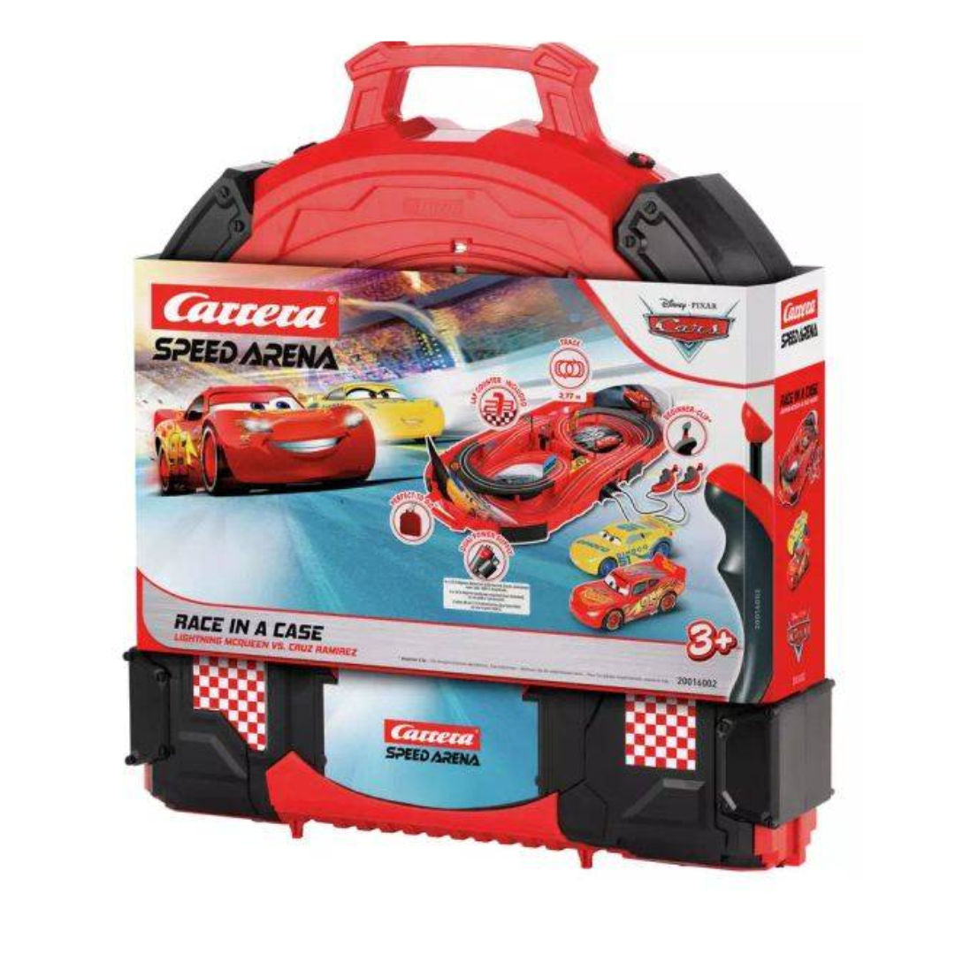Carrera Speed Arena Disney Pixar Cars Race In A Case Lightning McQueen vs Cruz Ramirez Slot Car Racing Set 1:64, Red/Yellow, 3+ years