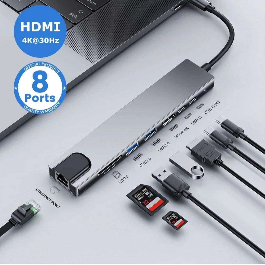 Infinyty XHub 8 in 1 USB Type C Multiport Adapter, Metallic Grey