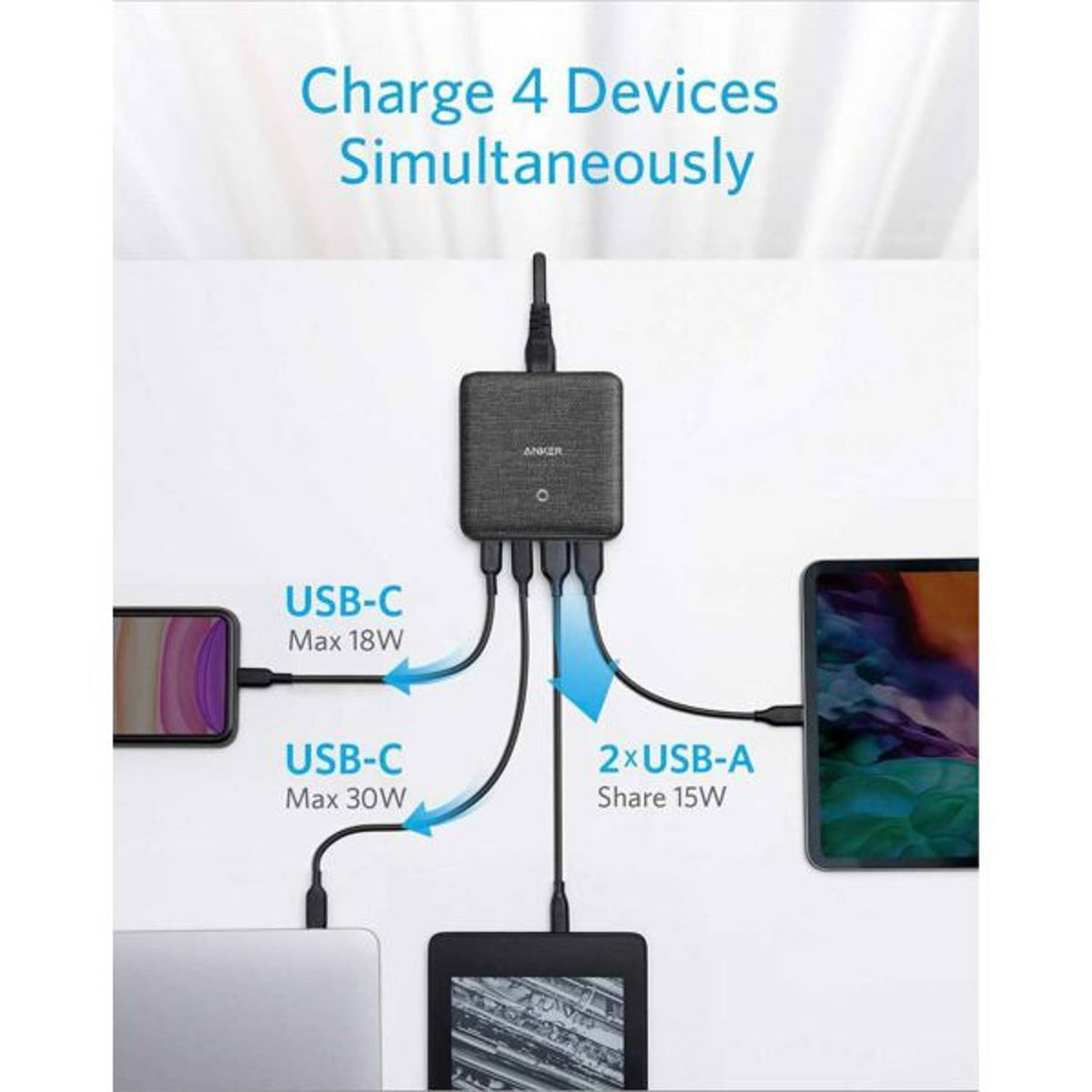 Anker Power Port Atom III Slim 63W 4-Port Charger, Black