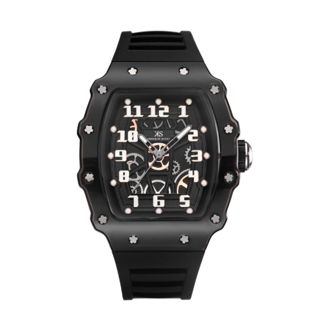 Kenneth Scott Men’s Casual Analog Watch with Black Silicone Strap, K25009-BSBB