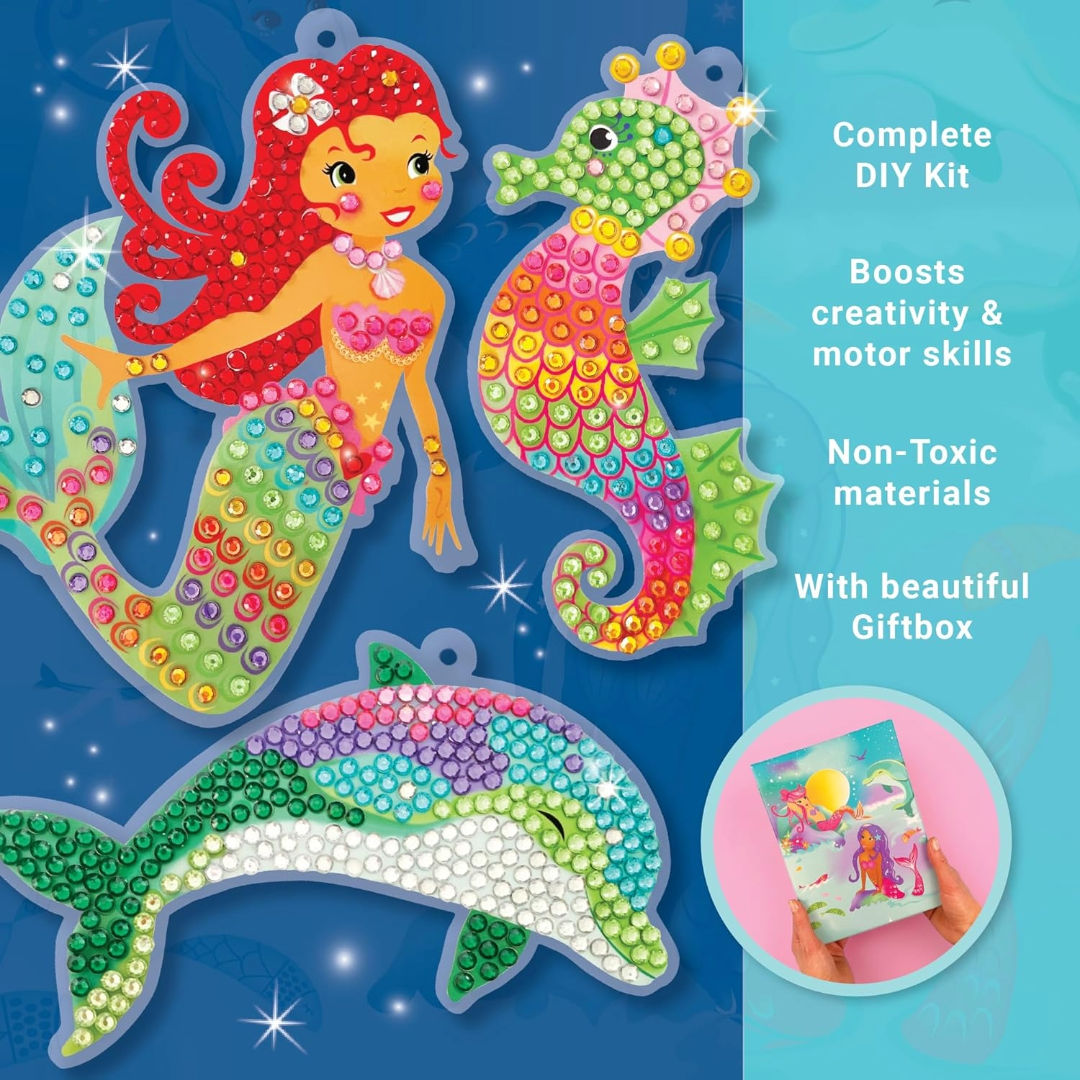 Box CanDIY Sea Life Sparkling Light Catchers Diamond Painting Craft Set (3 Pieces, 700+gems), 6+ years