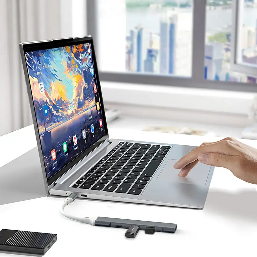 Porodo Aluminum Multi-Port USB-C Hub, 5Gbps Data Transfer, USB 3.0 & USB 2.0, Gray