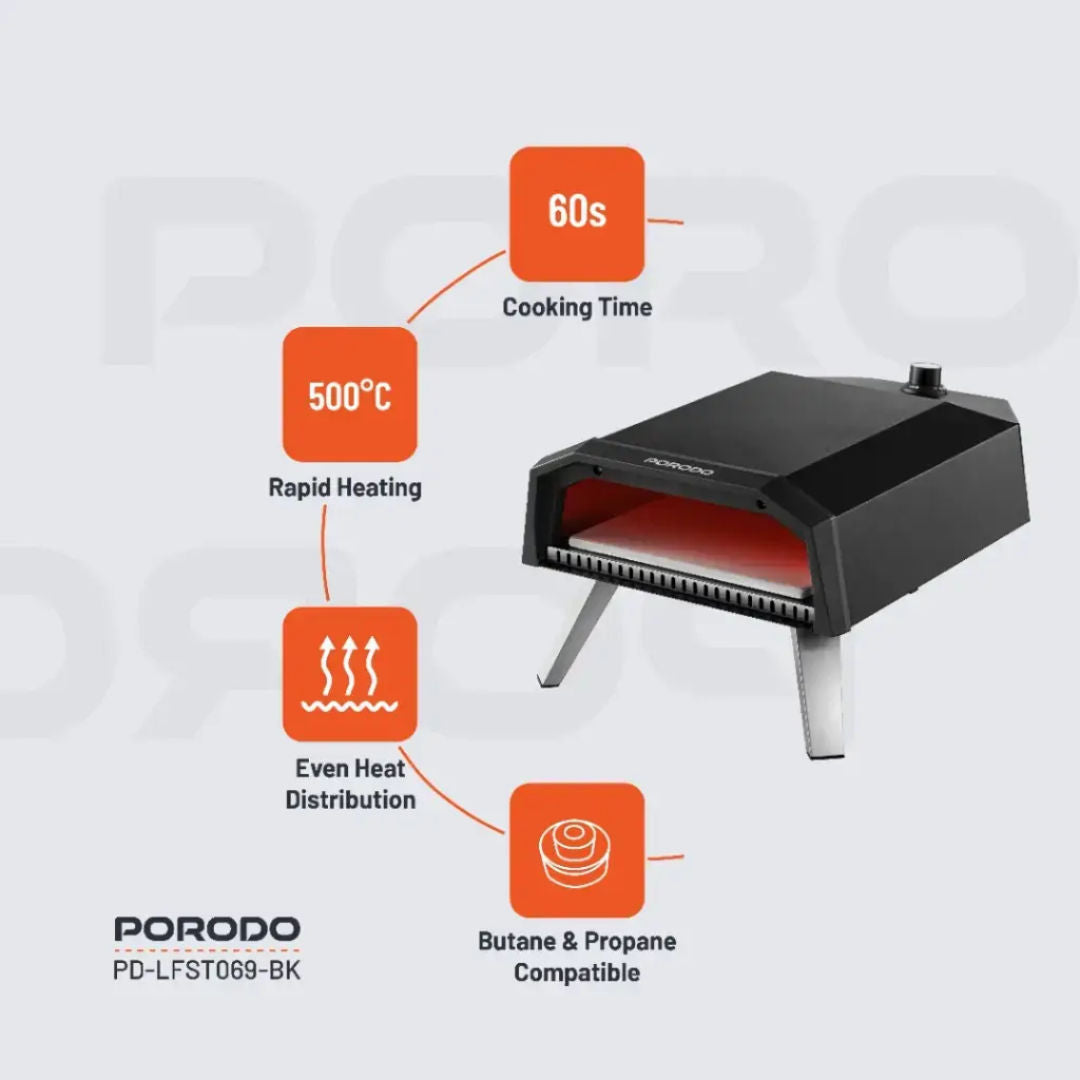 Porodo Lifestyle Pizza Outdoor Oven, 12", Black
