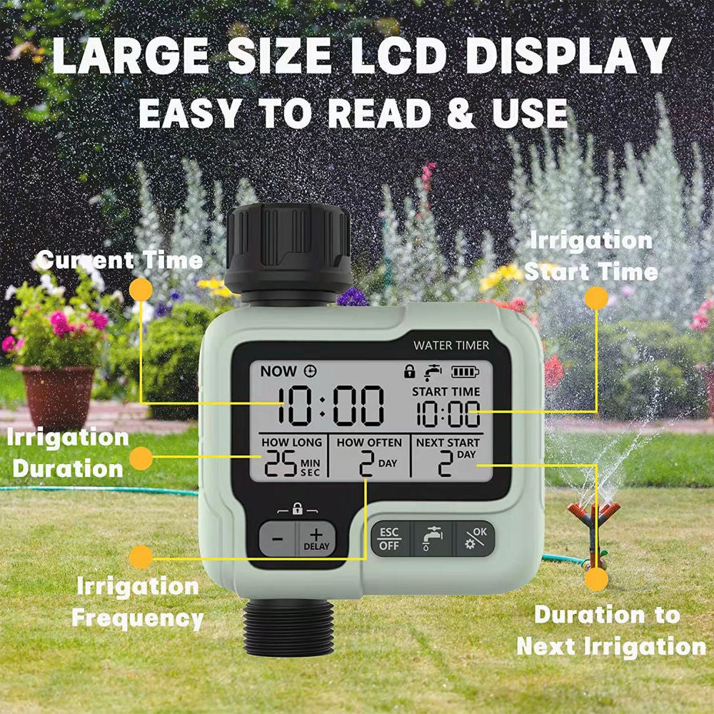 Digital Watering Timer, Battery-operated Programmable Garden Irrigation Timer with 3/4" Inlets Outlets for Garden Hose and Lawns