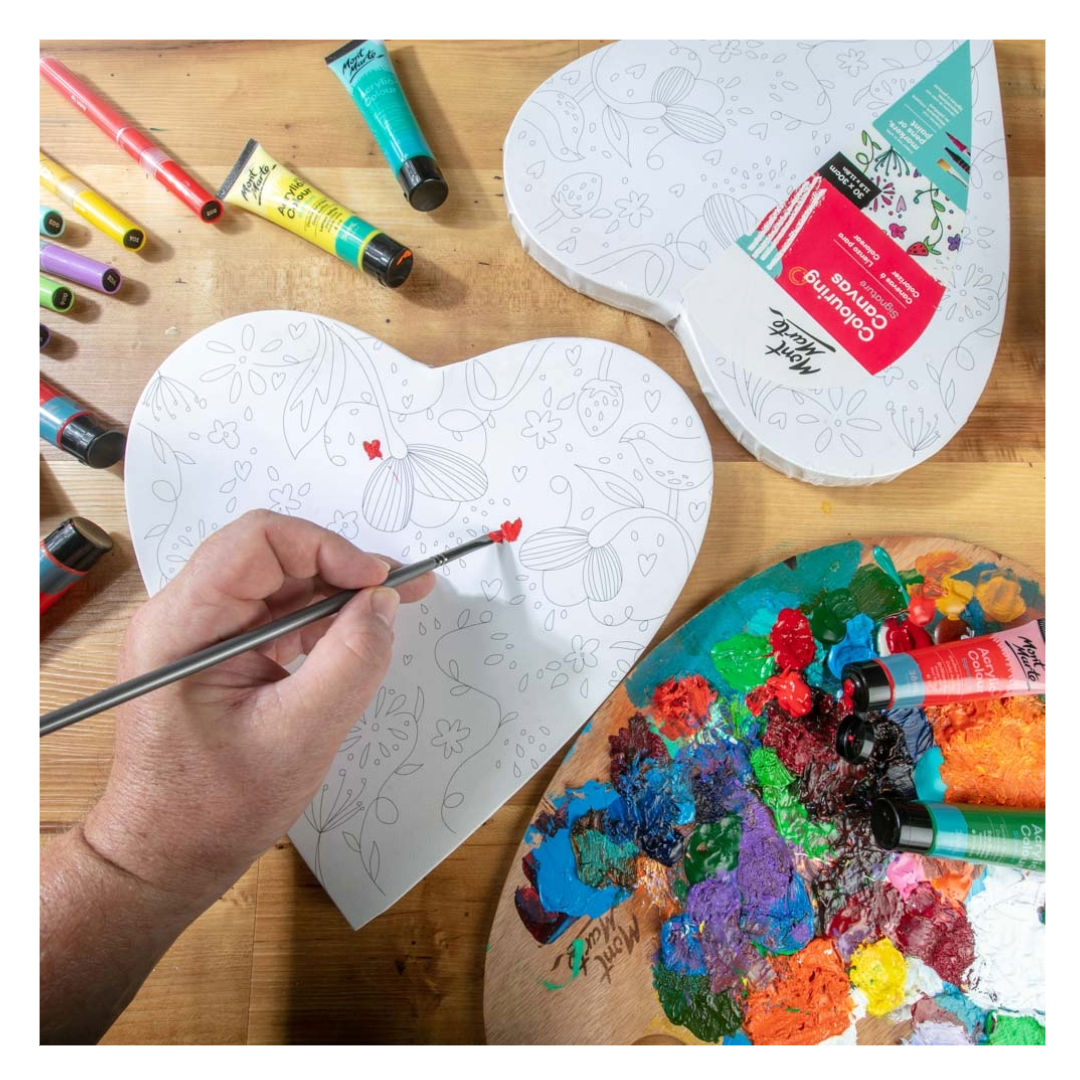 Mont Marte Colouring Canvas Heart Signature Board, 30X30cm, CAHT0030