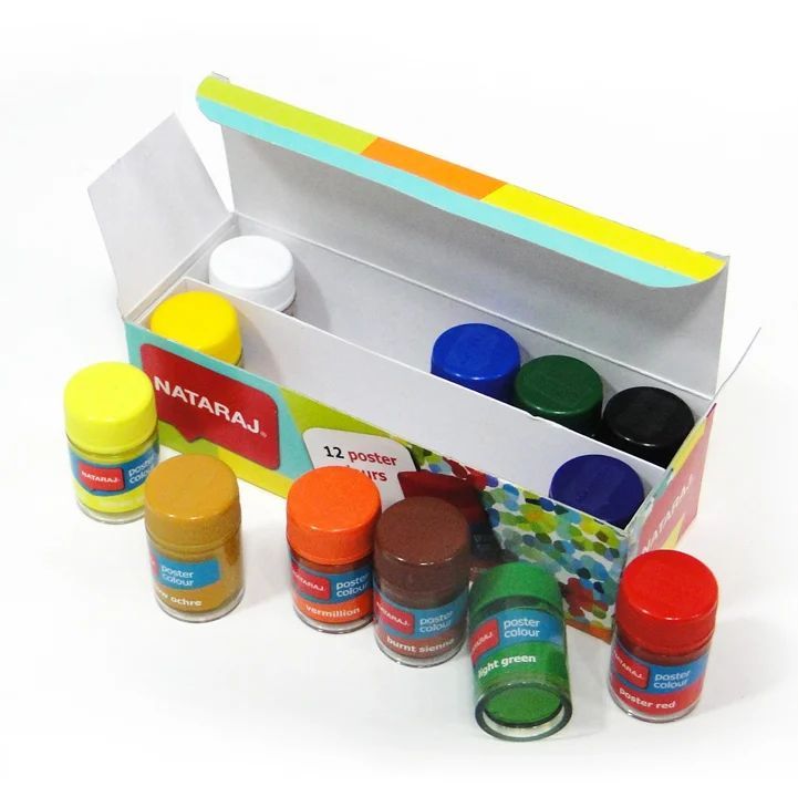 Nataraj 12 Piece Poster Colors Set, 10ml Each, Assorted Vibrant Shades