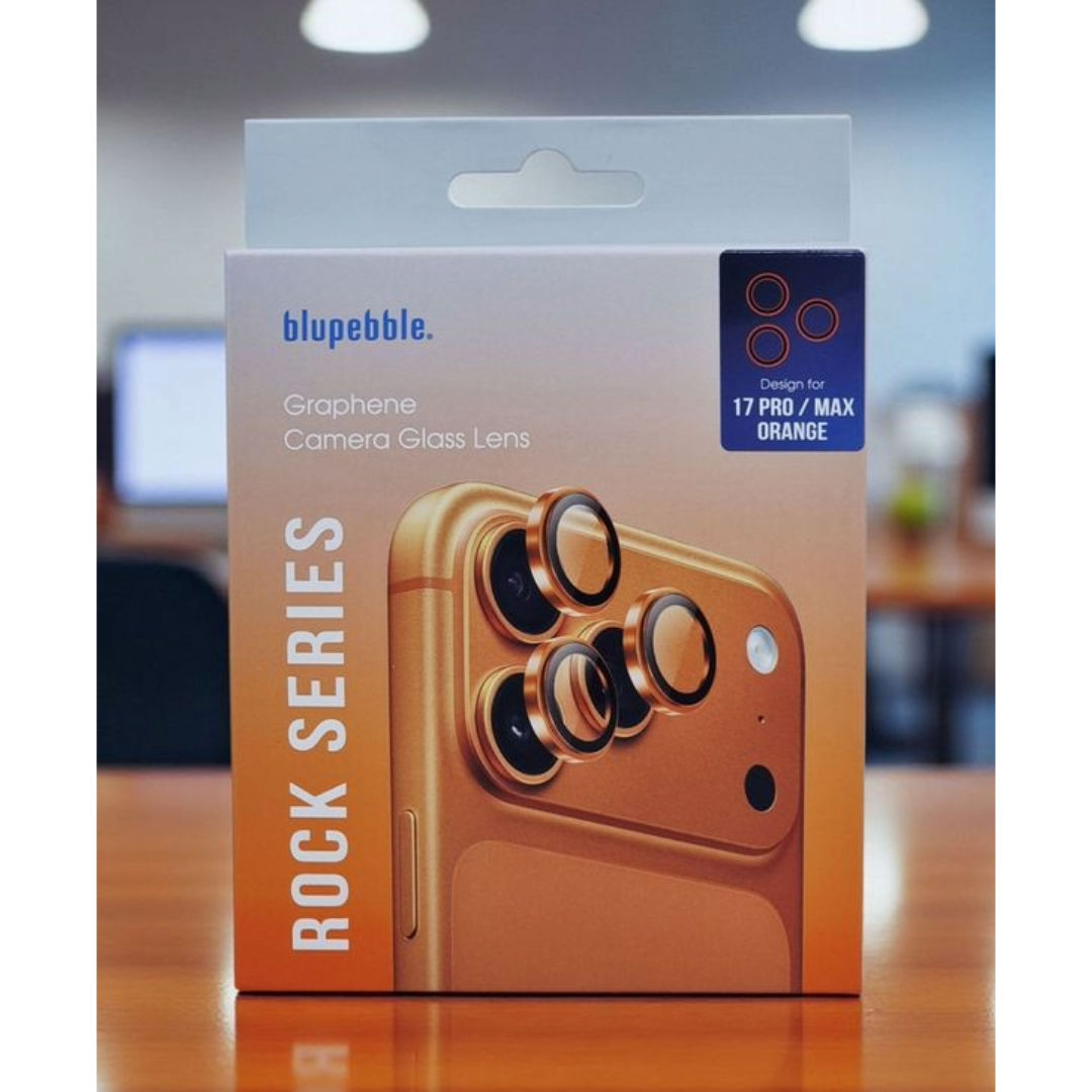 Blupebble Graphene Rock Series Camera Glass Lens Protector For iPhone 17 Pro & iPhone 17 Pro Max, 9H HD, Orange