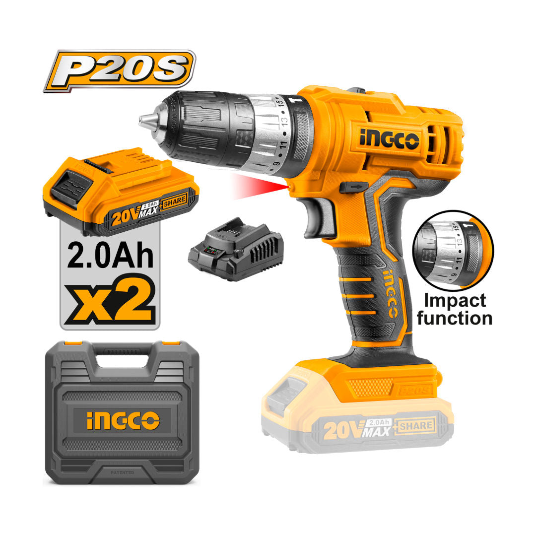 INGCO Cordless Impact Drill, 20V