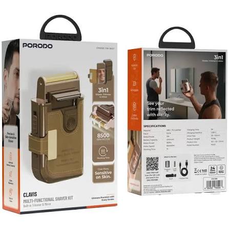 Porodo Clavis Multi-Functional Shaver Kit & Built In Trimmer-Brown